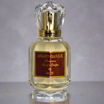 Avant‑Garde pheromone perfume bottle for men by S1CK – clear glass bottle with crystal‑cut cap and gold label