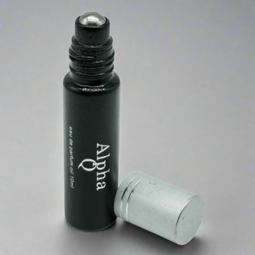 Alpha Q For Men pheromone cologne roll-on oil by S1ck shop Jewelry – matte black cylindrical bottle with silver cap and 'Alpha Q' branding