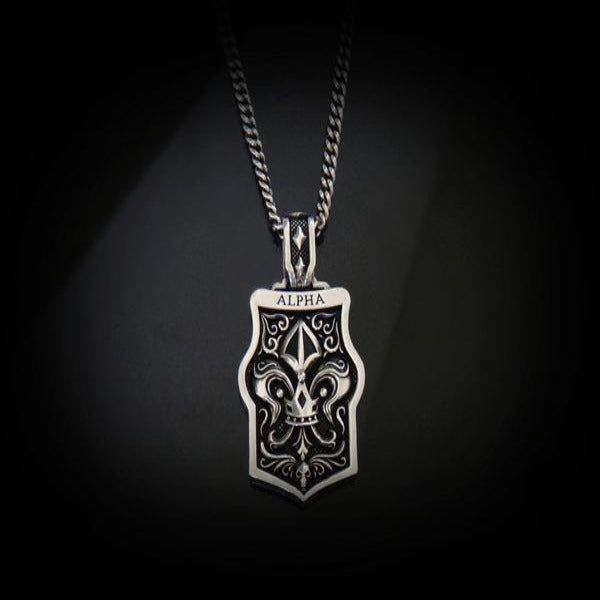 Silver "Alpha" Dog Tag Necklace