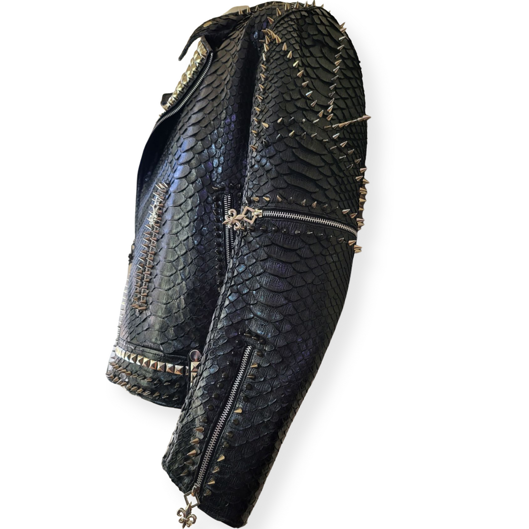 Rock Star Studded King Python Leather Jacket