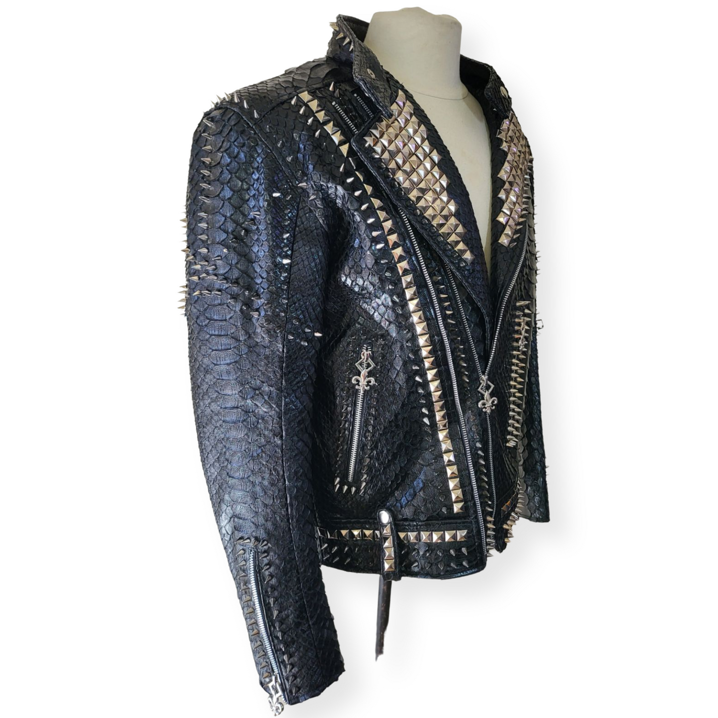 Rock Star Studded King Python Leather Jacket