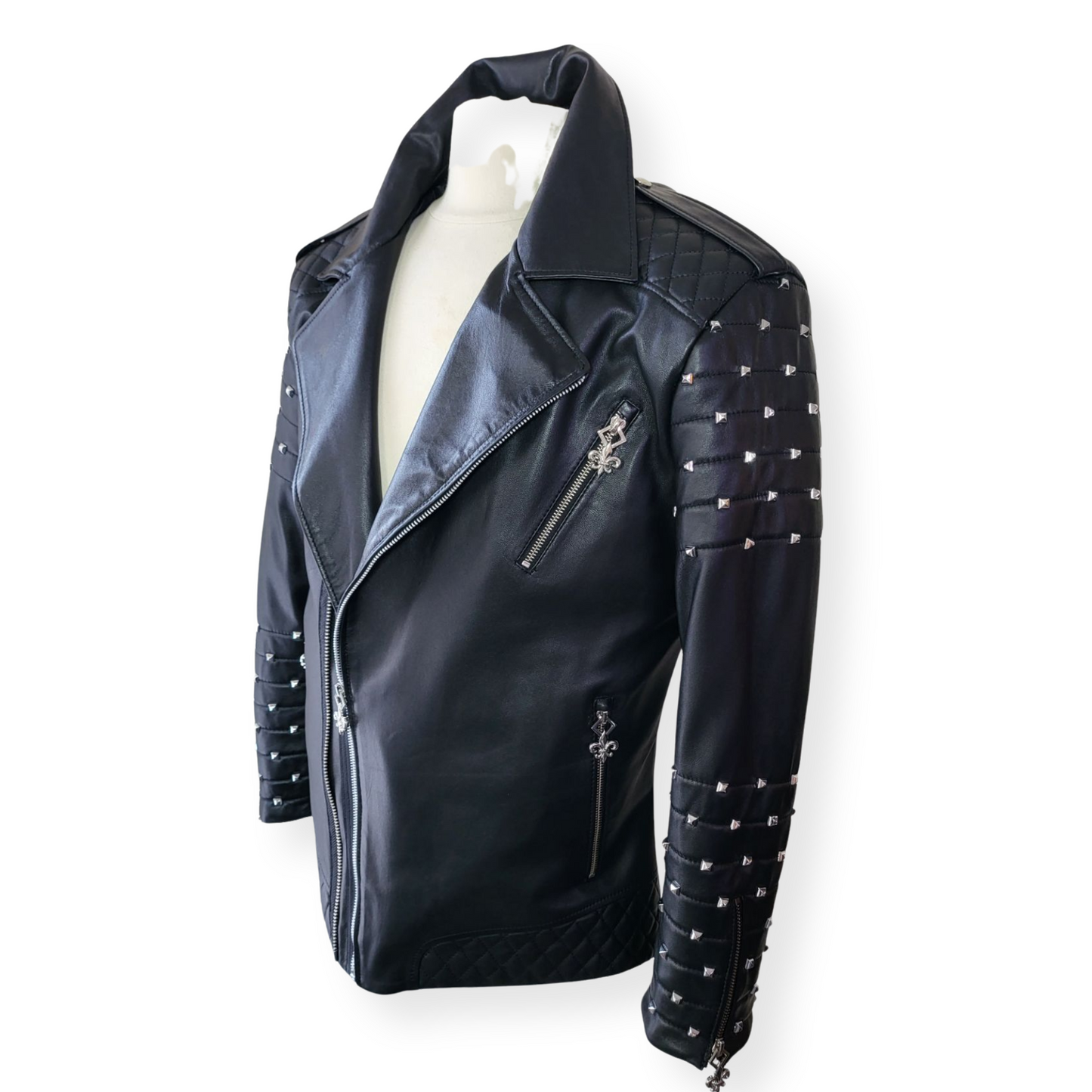 Black LAMBSKIN STUDDED ITALIAN LEATHER JACKET