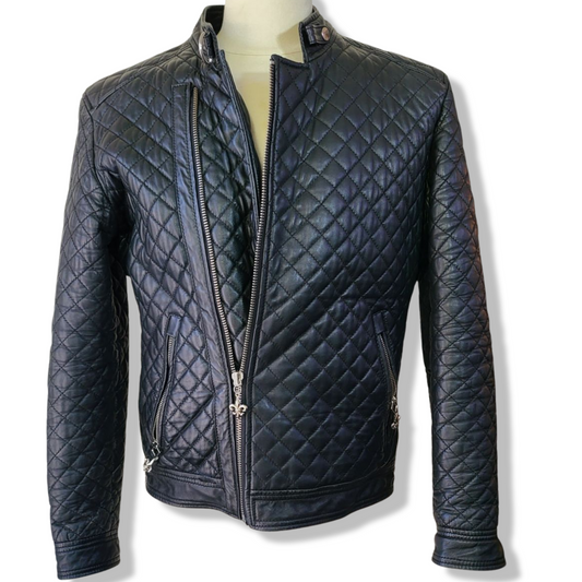Diamond Quilted Leather Stitched Jacket