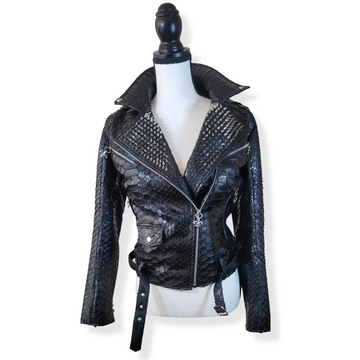 ROCK STAR STUDDED PYTHON EXOTIC LEATHER JACKET WOMEN