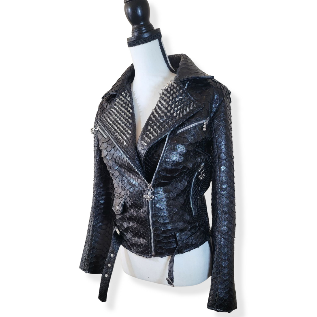 ROCK STAR STUDDED PYTHON EXOTIC LEATHER JACKET WOMEN